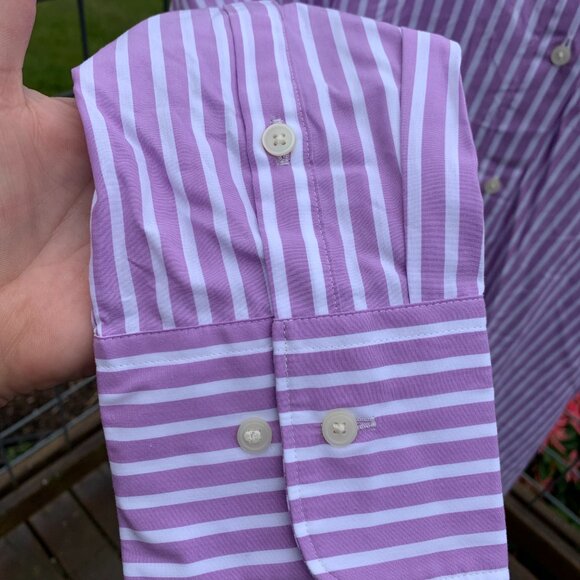 NWT UNIQLO Women's size XL Lavendar/White Striped Long Sleeve Button Down Shirt - Picture 4 of 12